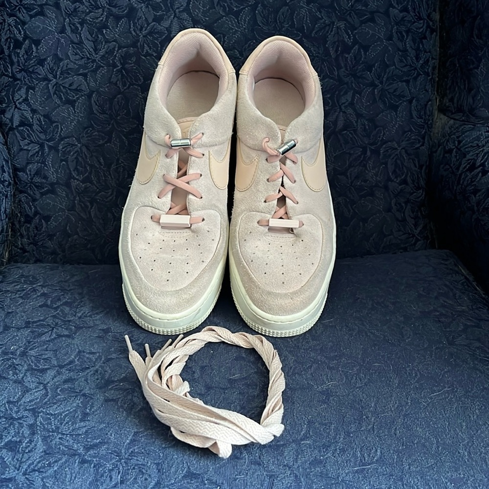 Nike Air Force One - womens size 9 pink suede athletic shoes - xtra slipon laces